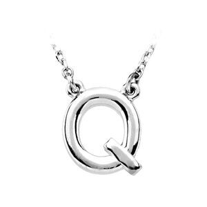 Sterling Silver, Kendall Collection, Block Initial Q Necklace, 16 Inch